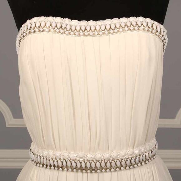 NAEEM KHAN Wedding Dress Mykonos FB049 100% Silk Chiffon Ivory Strapless Beaded - Picture 3 of 8